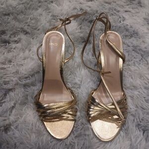 Mango Shimmering Gold Strappy Heels